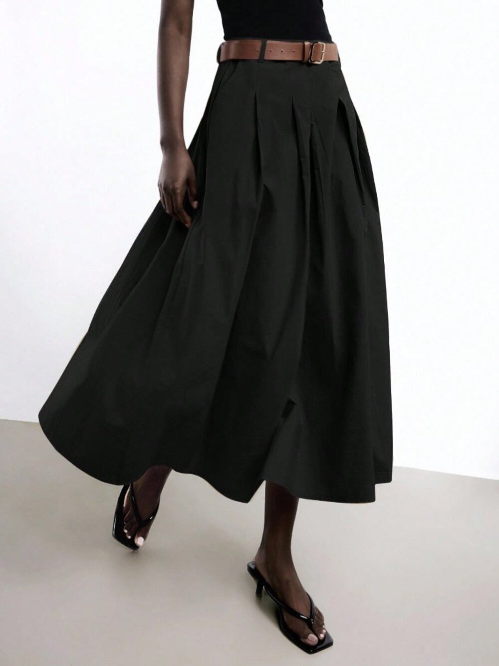 Black Casual Women's Flared Skirt